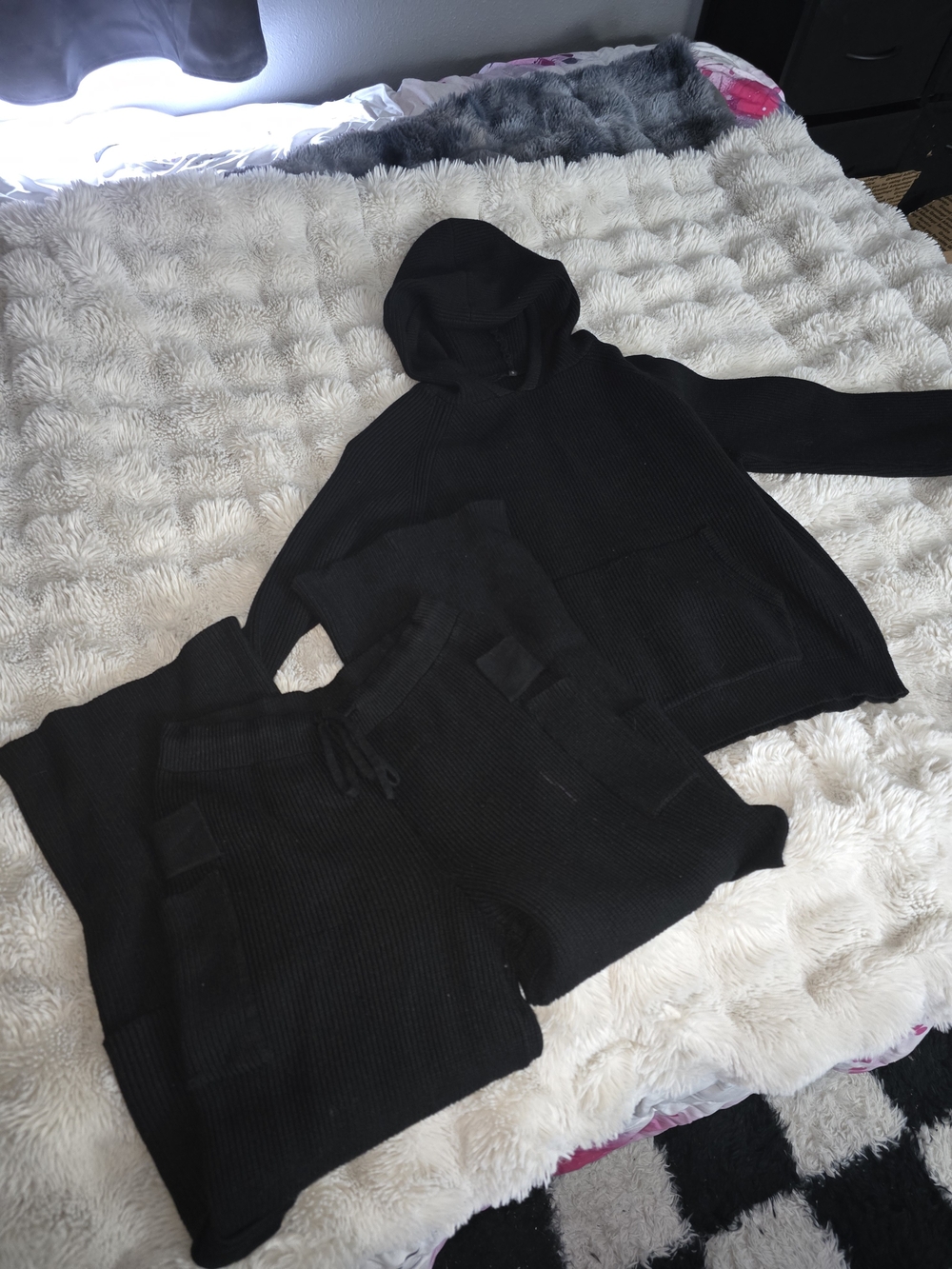 Black Knit Hoodie and Matching Pants Set